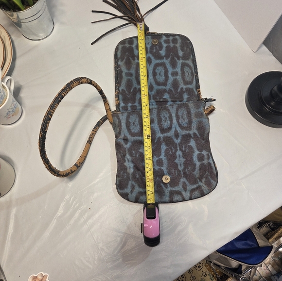 Ed Hardy Blue and Brown Floral Leopard Crossbody Pouch with Tassel - Picture 6 of 6